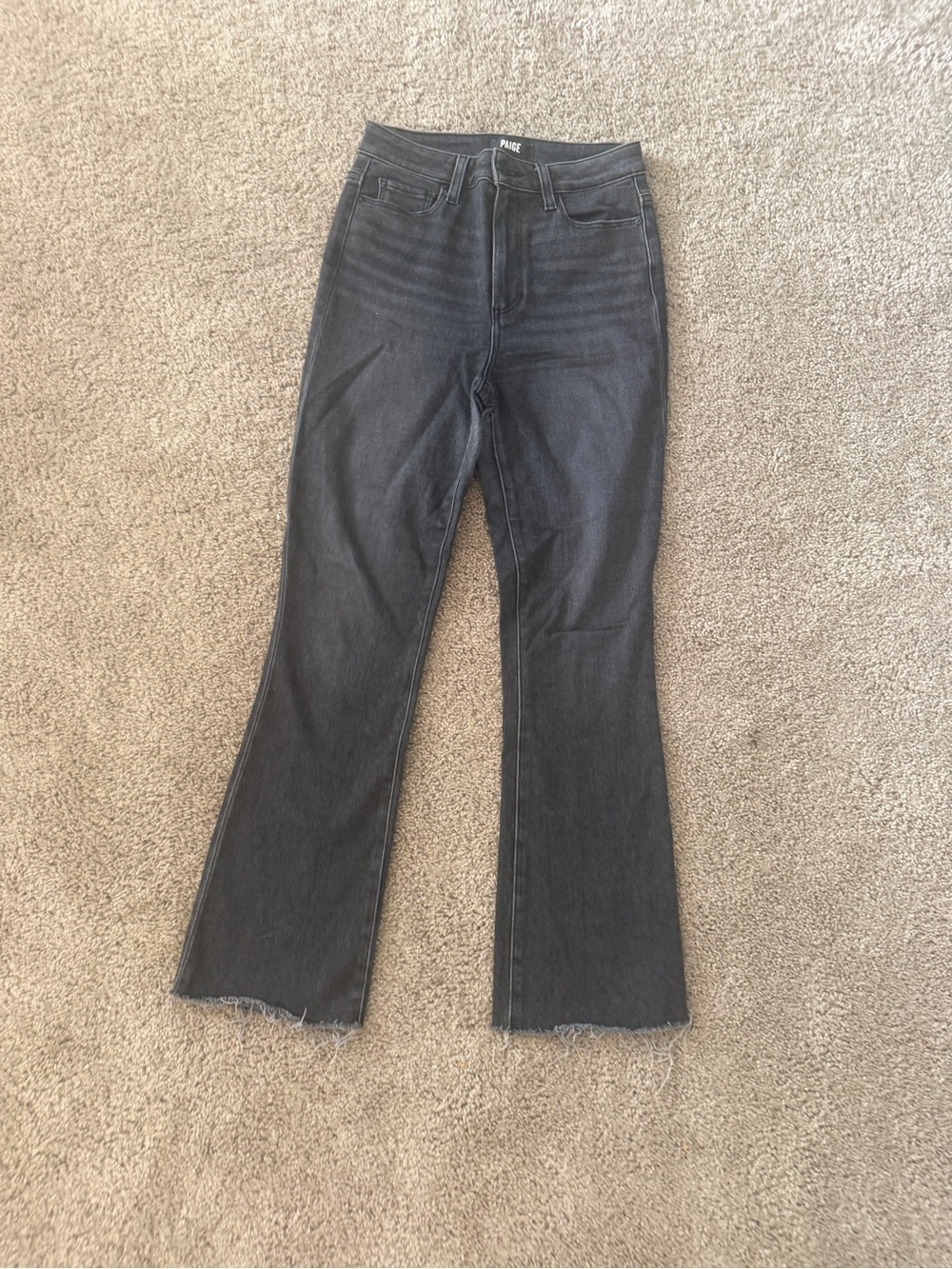 PAIGE Claudine High Rise Ankle Flare Jeans Washed Black Raw Hem